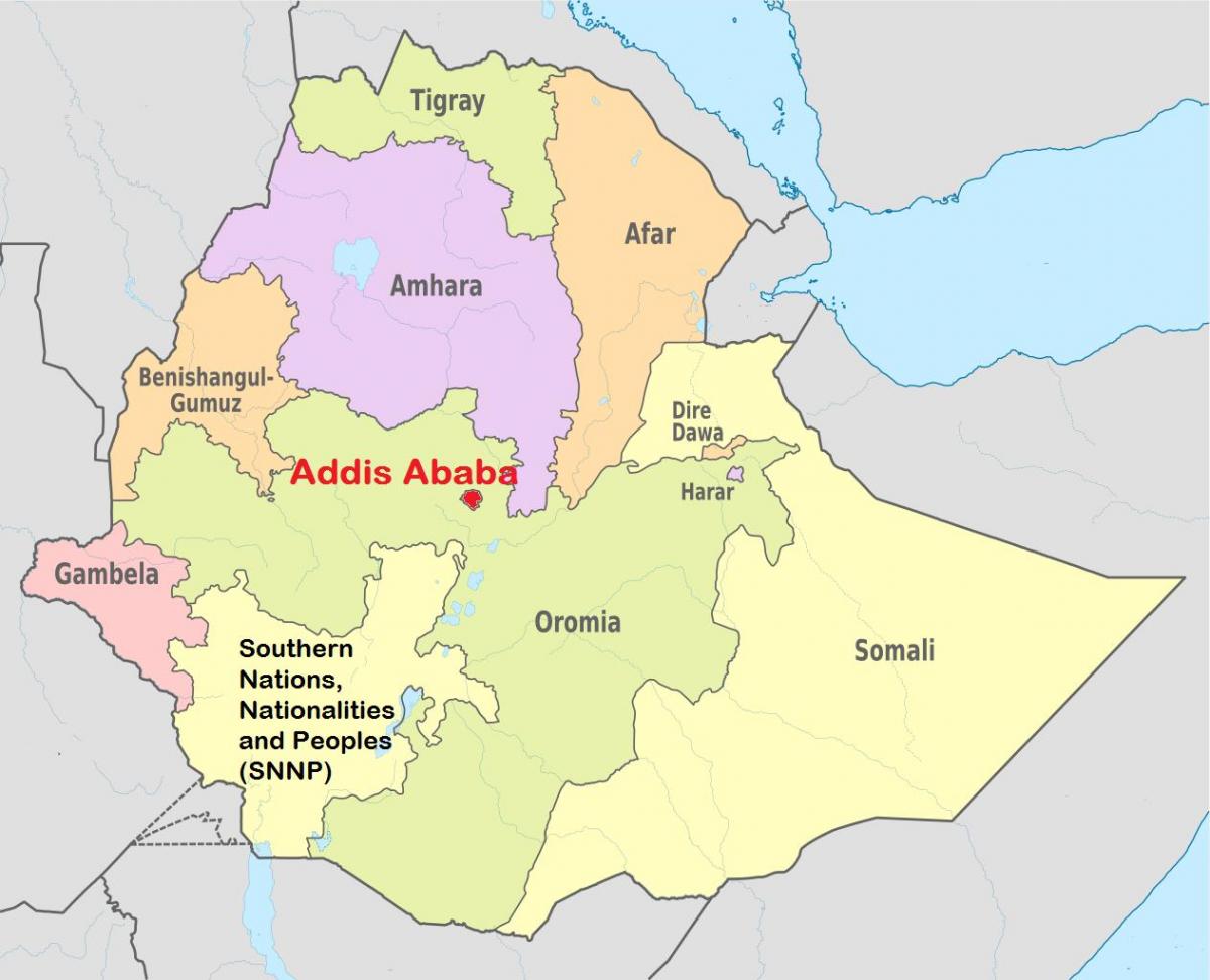 addis abeba, Etiopía mapa del mundo