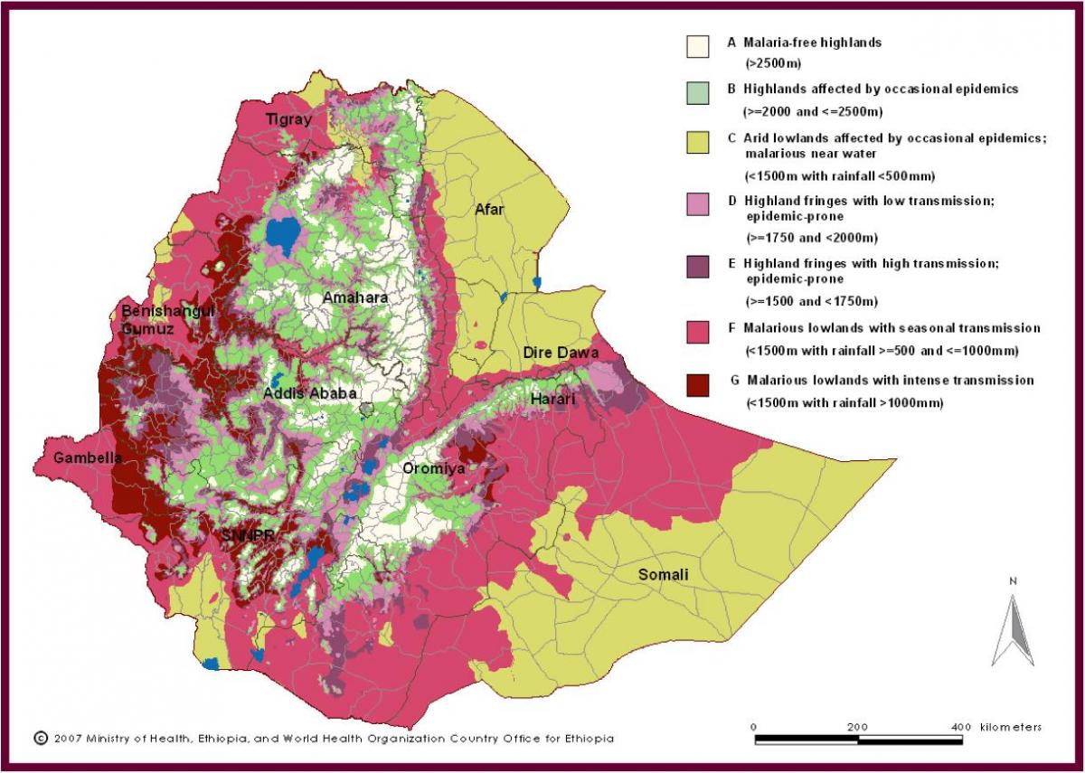 mapa de Etiopía malaria