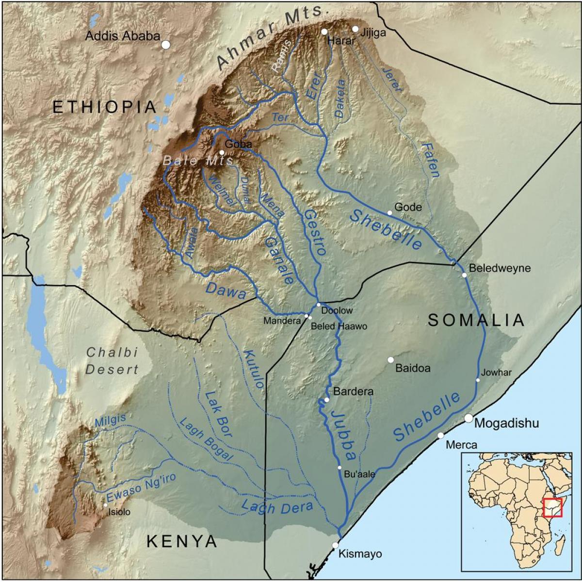 mapa de los ríos de Etiopía
