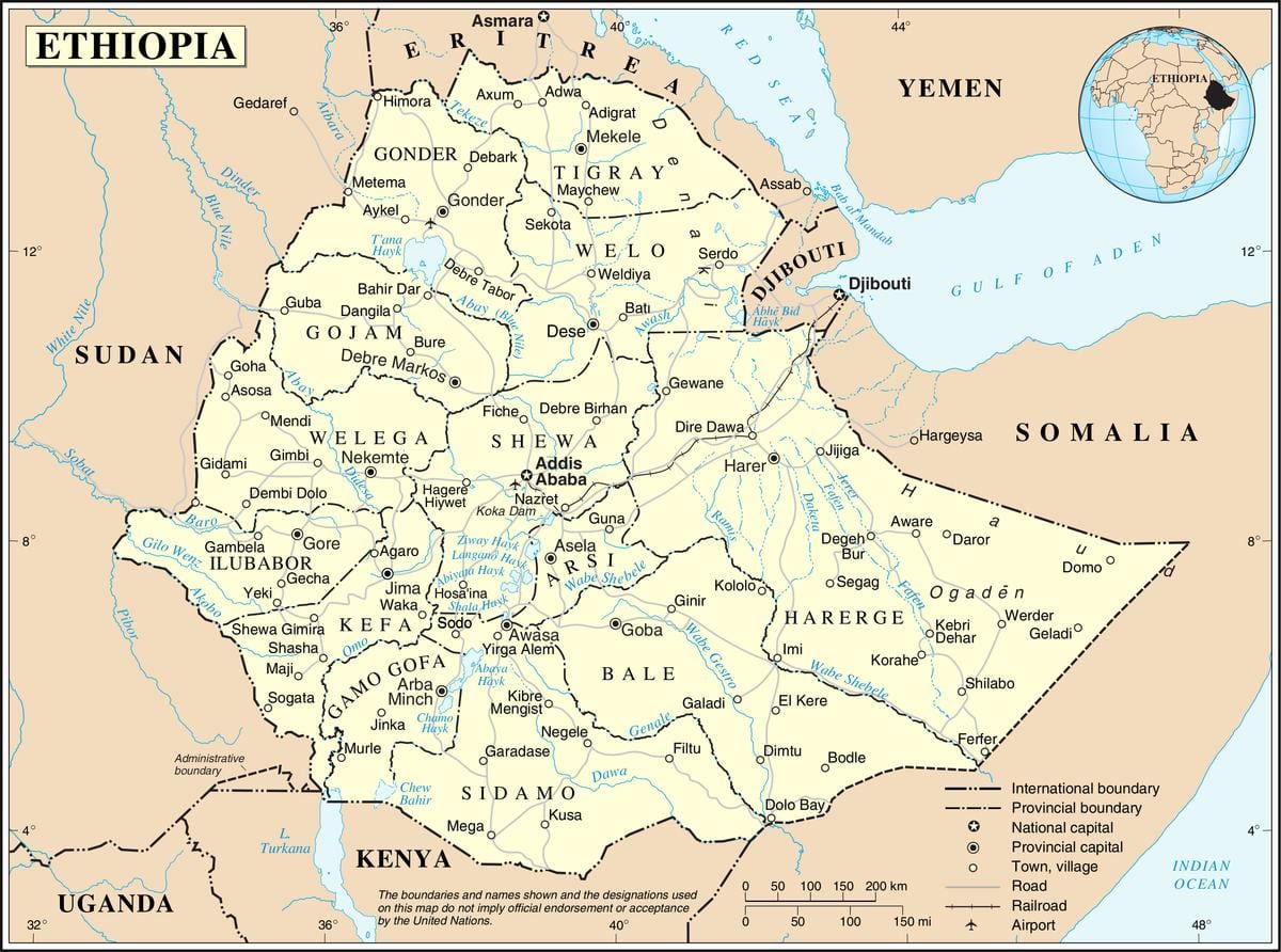mapa actual de Etiopía