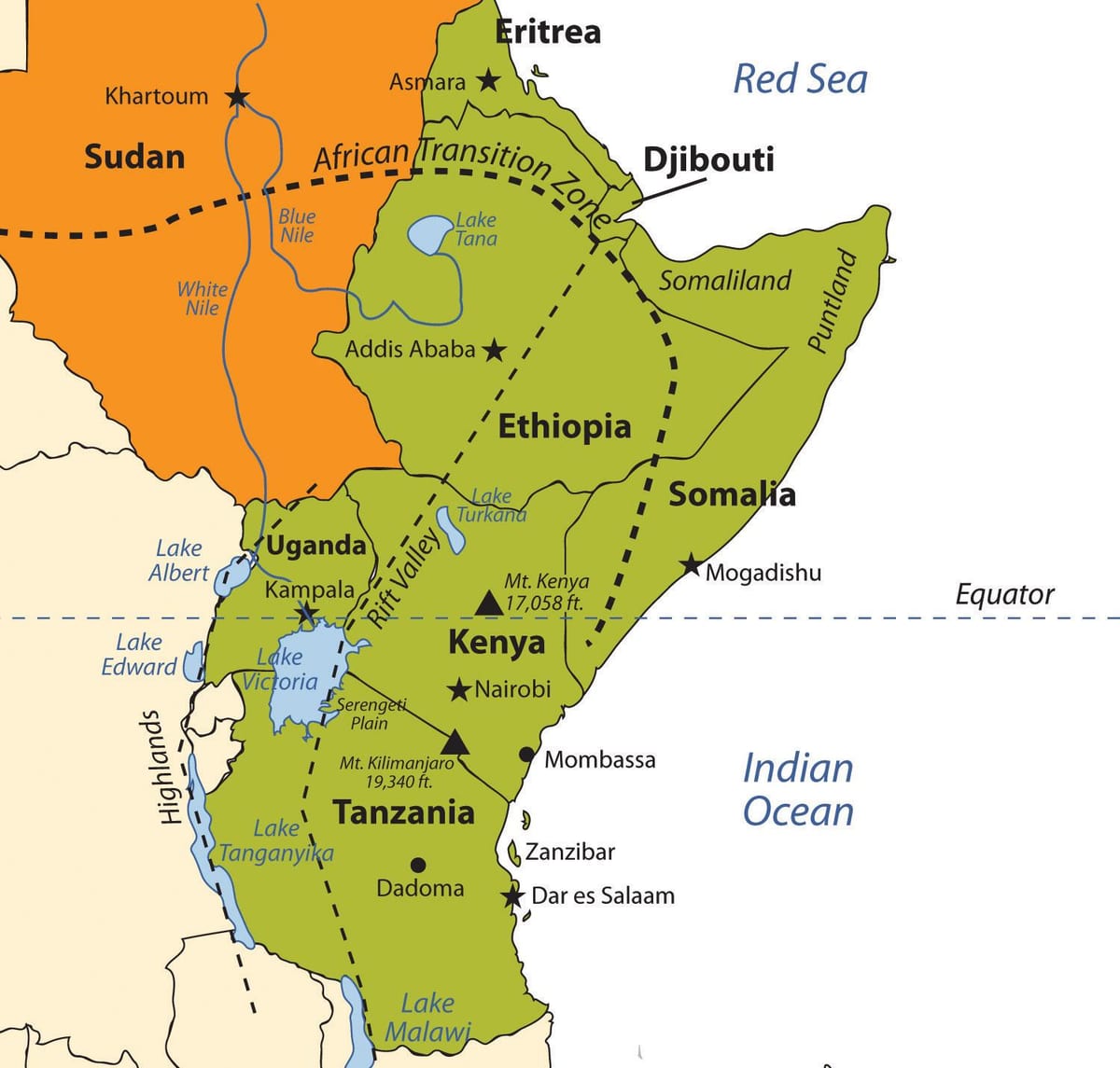 mapa de la meseta Etíope áfrica