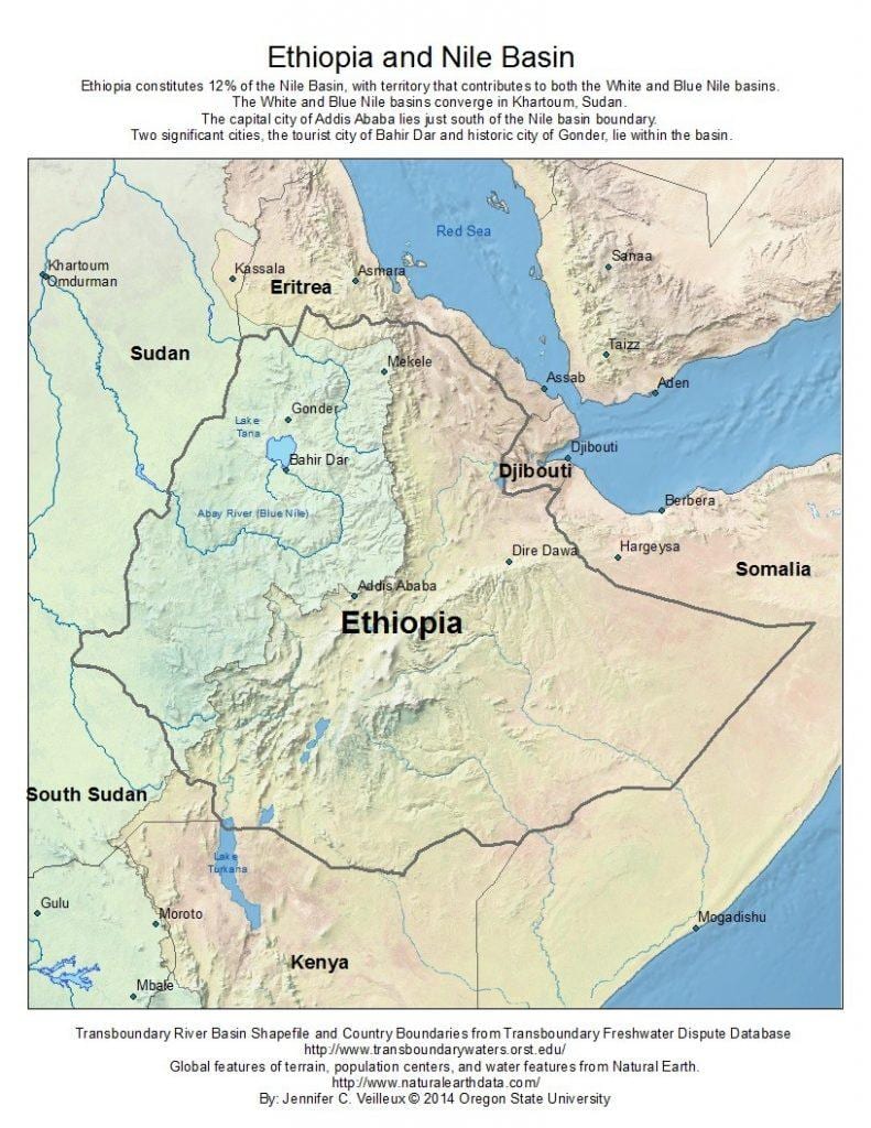 Etíope meseta en el mapa