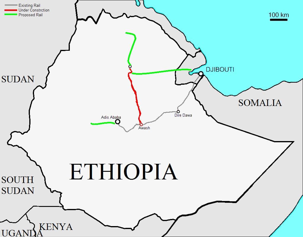 Etíope ferrocarril mapa