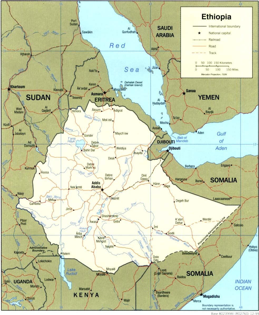 mapa geográfico de Etiopía