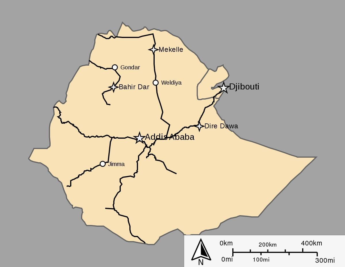 mapa de Etiopía tren