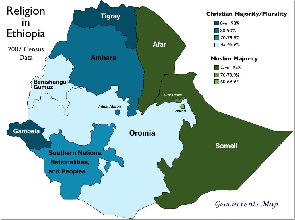 mapa de Etiopía religión