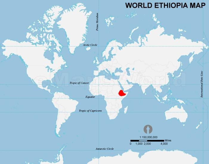 mapa de Etiopía ubicación en el mundo