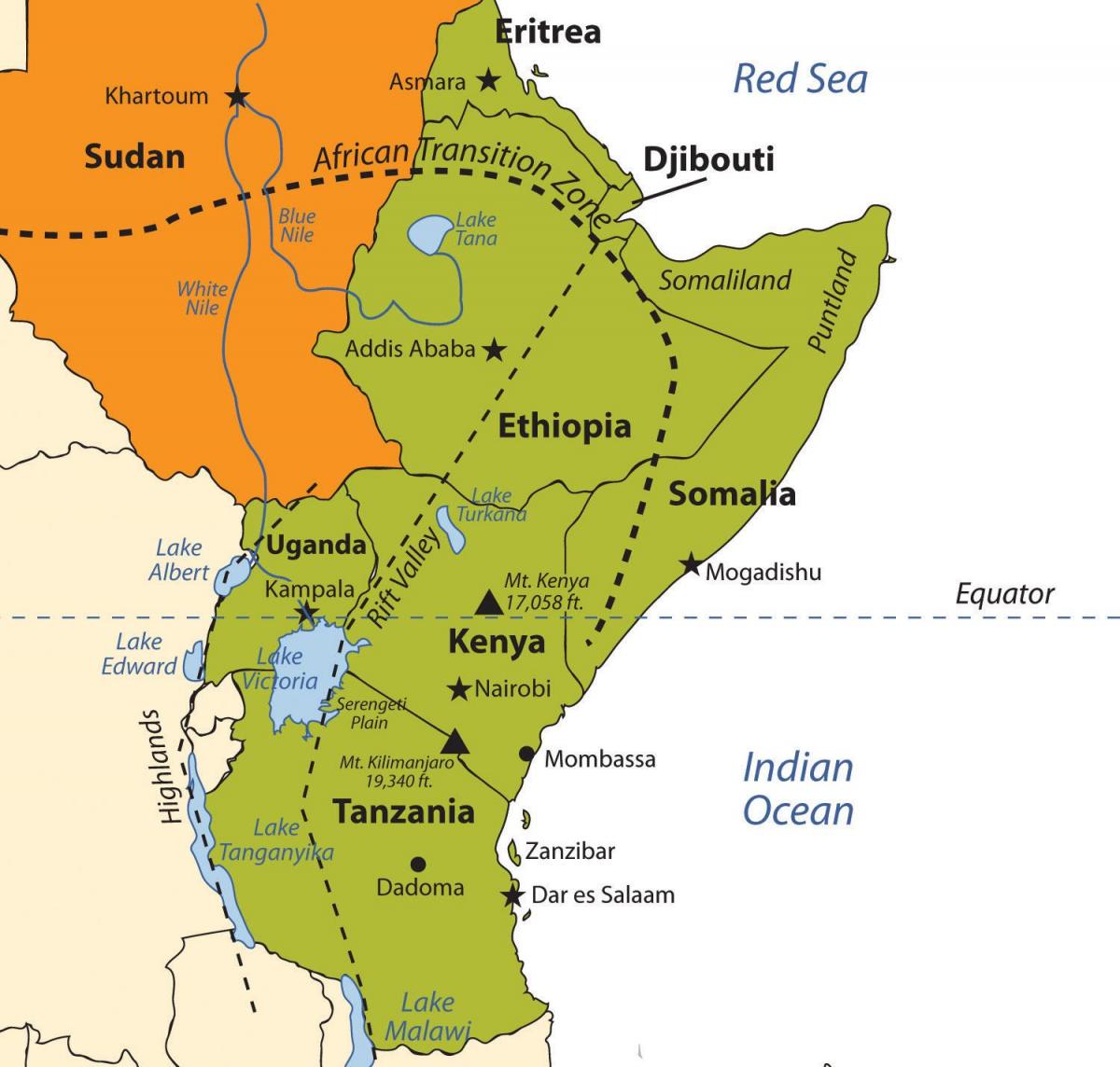 mapa de la meseta Etíope áfrica
