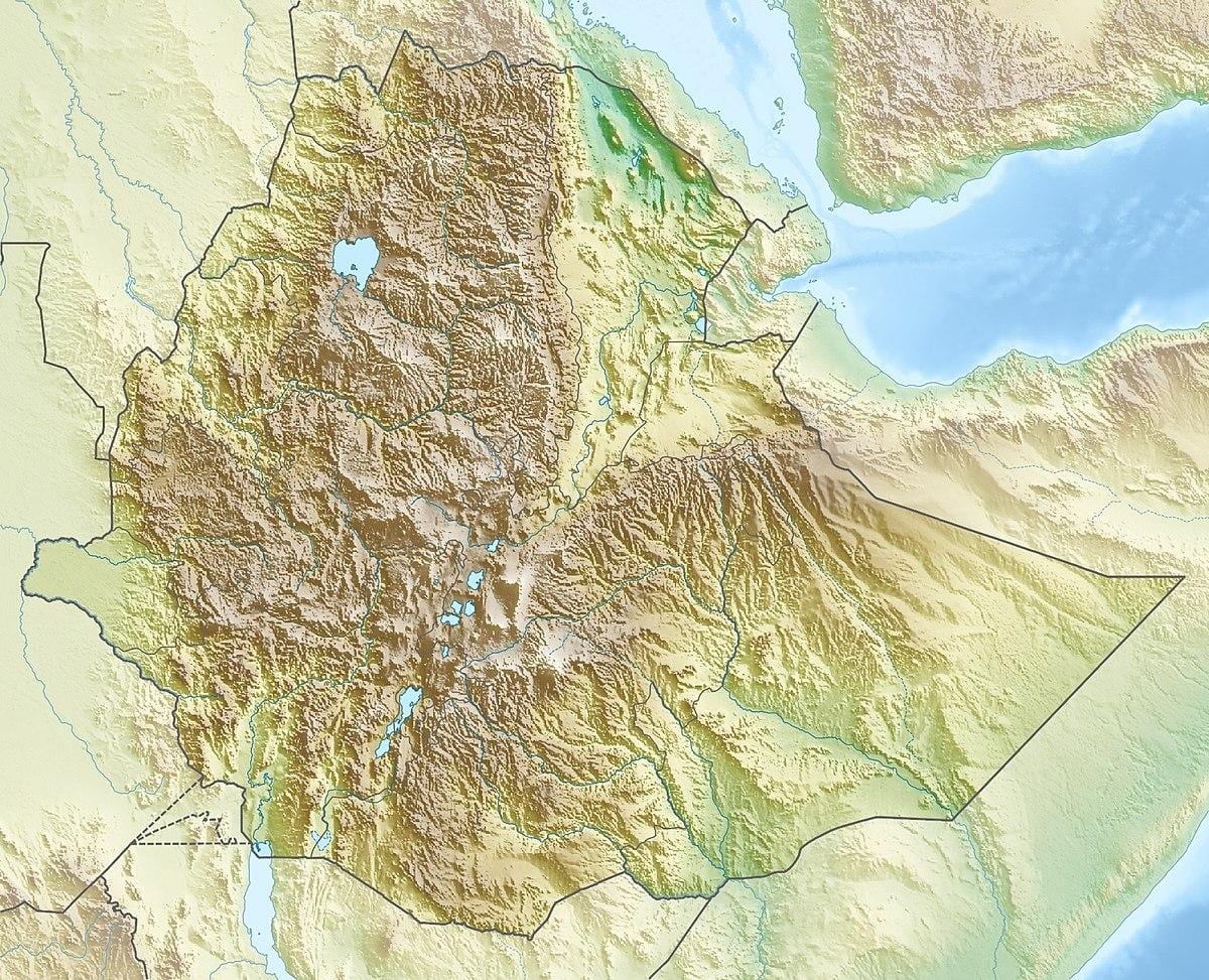 mapa de montañas de Etiopía