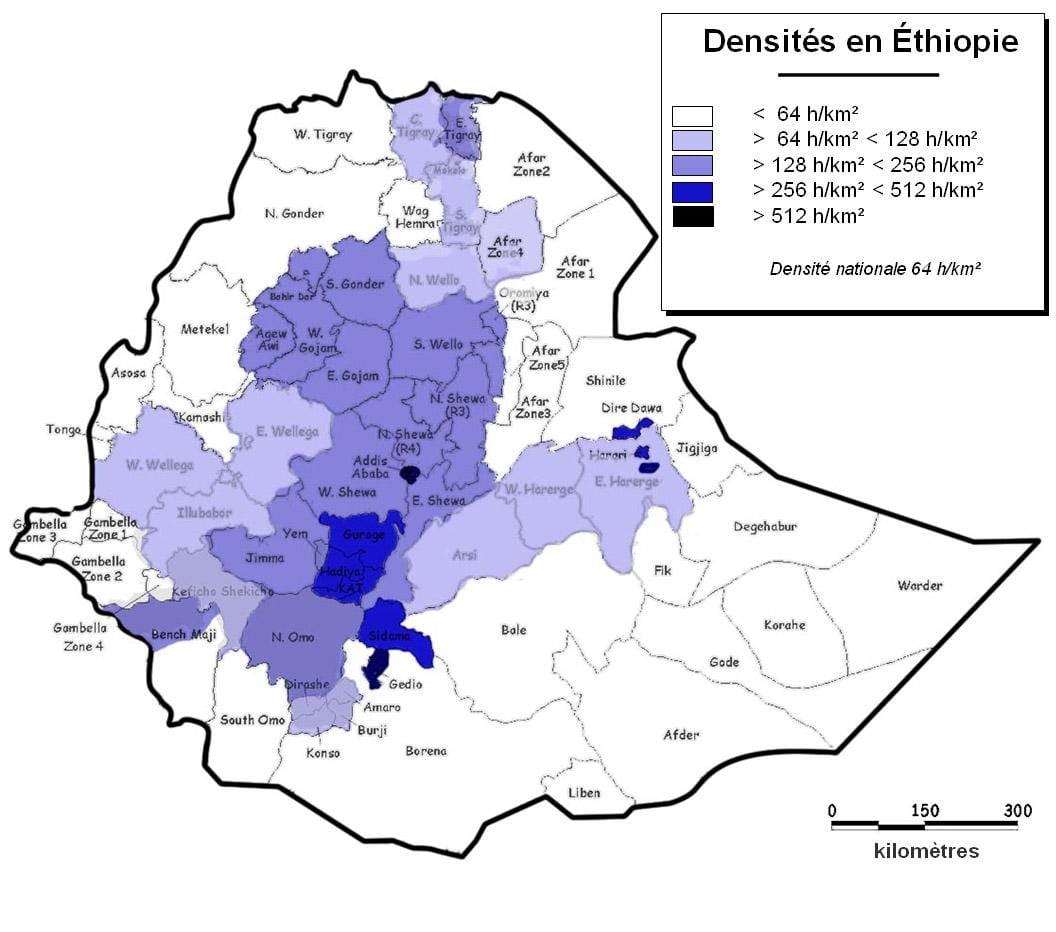 Etiopía densidad de población mapa