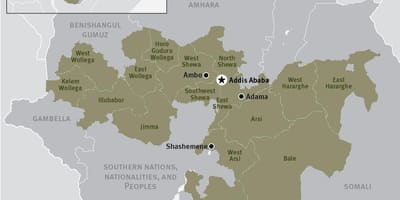 Mapa de la región de oromia, en Etiopía