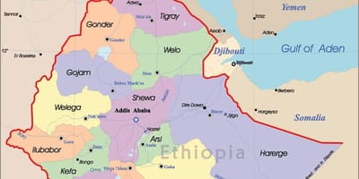 Etiopía mapa con las ciudades